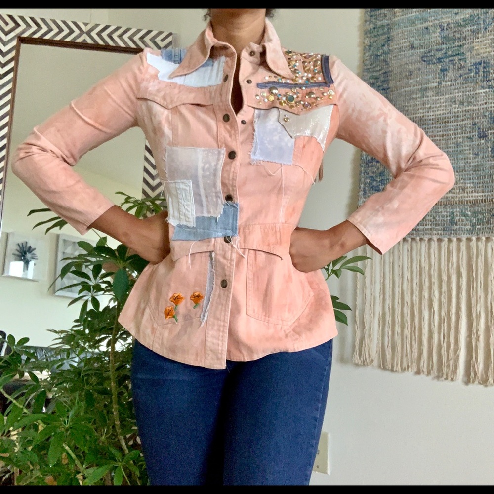 Unique Denim Jacket with Studs and Fringe